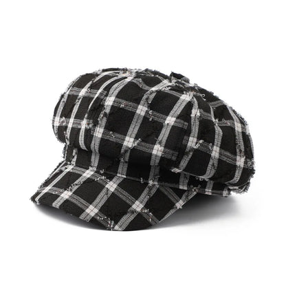 Korean Fashion Plaid Women's Berets Spring Autumn Octagonal Painter Cap