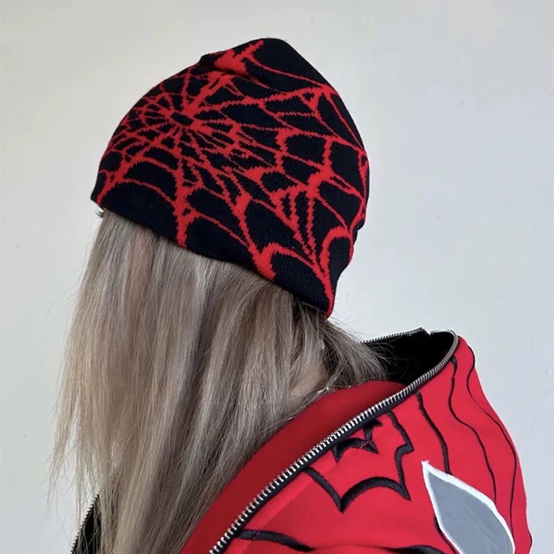 Y2K Web Wool Knitted Hats Hip Hop Warm Gothic Retro