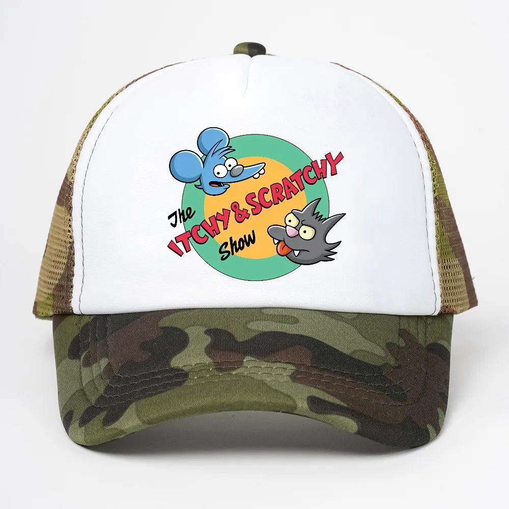Fashion Summer Breathable Mesh For Men Itchy and Scratchy Porch Pals Unisex Baseball Cap