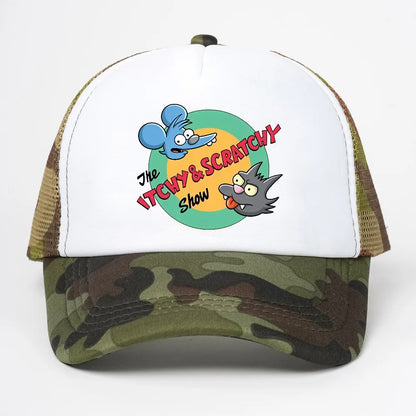 Fashion Summer Breathable Mesh For Men Itchy and Scratchy Porch Pals Unisex Baseball Cap