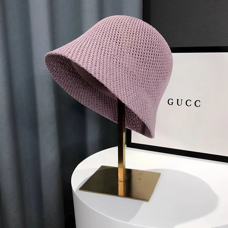 New Summer Beach Solid Wide Brim Bucket Hat For Women