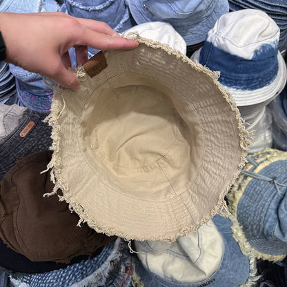 Fisherman Hat Raw Edge Bucket Cap Beach Hat for Men And Women