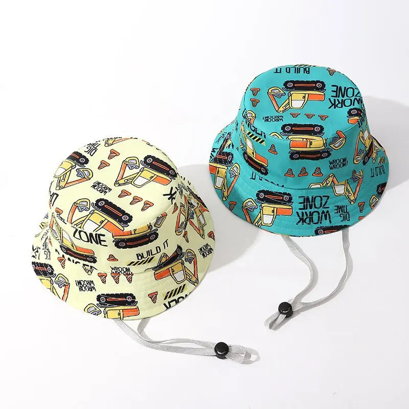 Kids' Fisherman Hat Summer Cute Cartoon Excavator Print Playful Bucket Hat