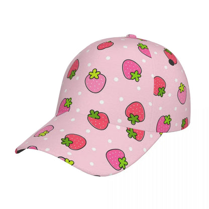 Strawberry Pattern Baseball Cap Adjustable Polyester Snapback Hat
