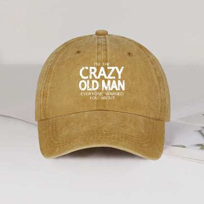 Funny "Crazy Old Man" Print Washed Baseball Cap