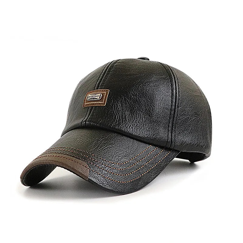 Premium Quality PU Men Winter Baseball Cap  Leather Warm Thermal Hat