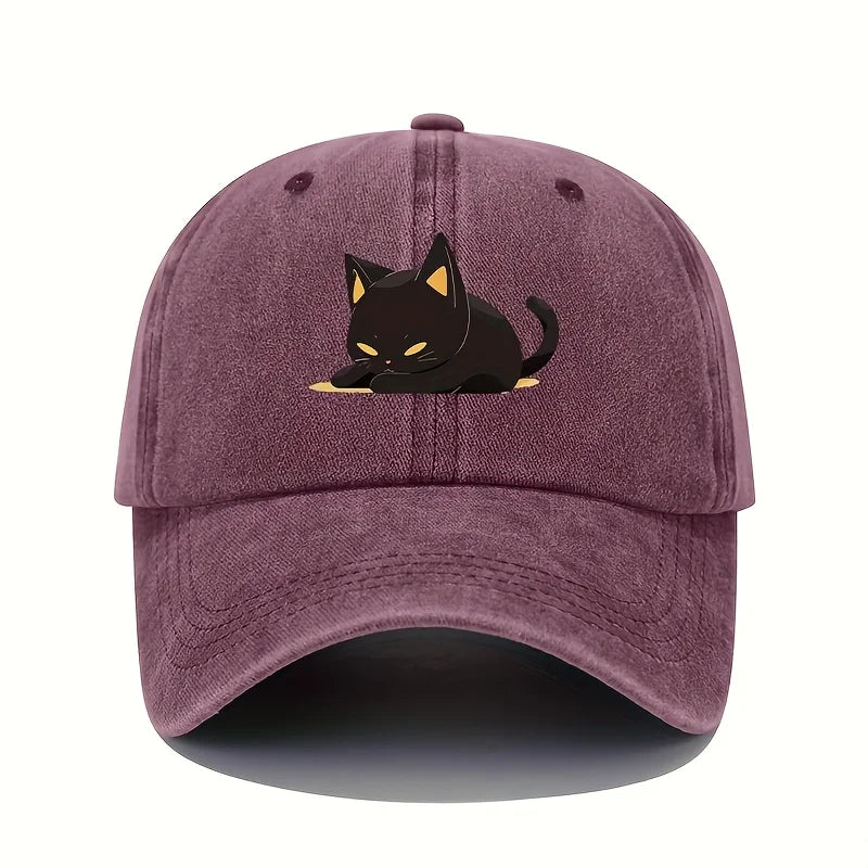 Retro Style Black Cat Printed Baseball Cap with  Suitable for All Seasons