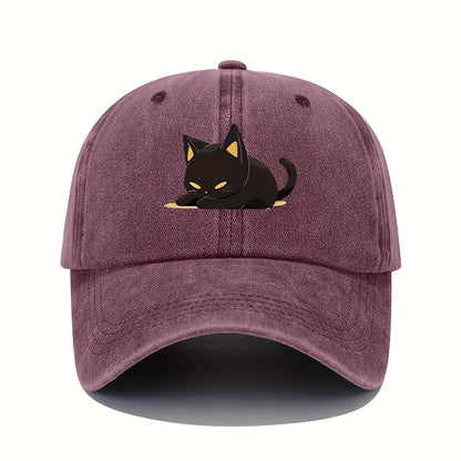 Retro Style Black Cat Printed Baseball Cap with  Suitable for All Seasons