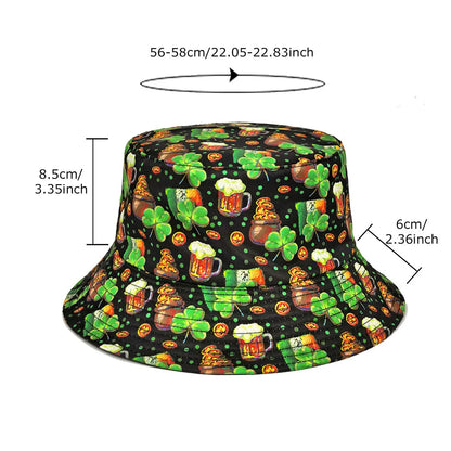 St. Patrick's Day Beer Green Clover Print Bucket Hats