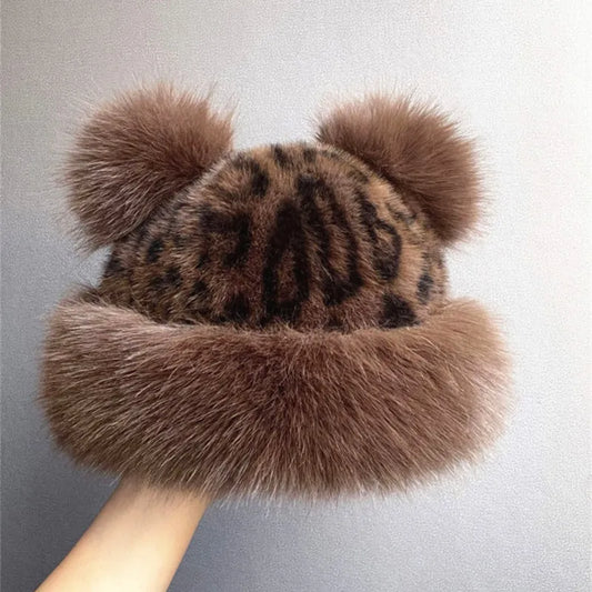 Winter Women Girls Casual Artificial Fur Beanie Caps