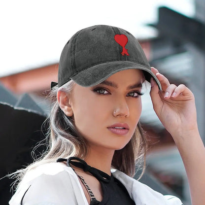 Red Heart Embroidery Washed Baseball Cap