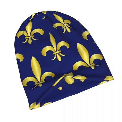 Gold Blue Fleur De Lis Royal Lily Warm Knitted Cap