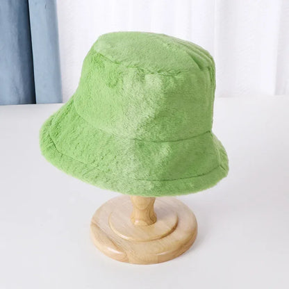 Winter Rabbit Plush Fisherman Hats Women Girl Bucket Hat