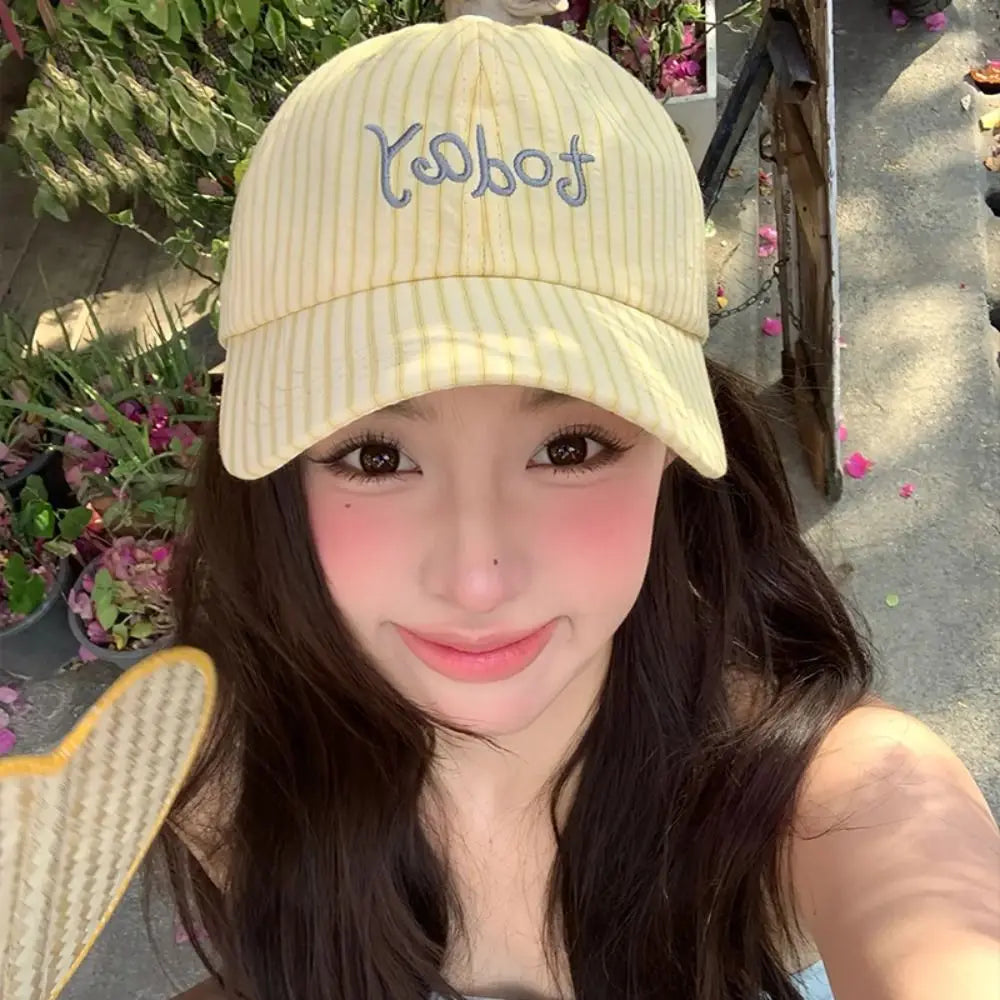 Embroidered Letter Baseball Cap Sweet Bow Tie Striped Design Sun Hat