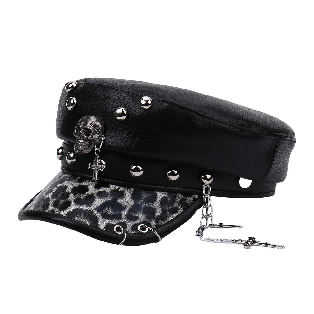 Unisex Rivet Hat Y2K Punk PU Leather Rivets Hat
