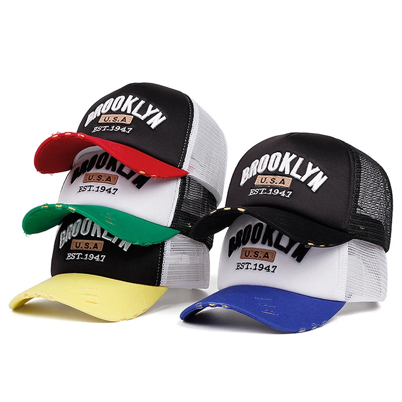 Breathable Mesh Hat Brooklyn 1947 Embroidered Hip Hop Unisex Baseball Hat