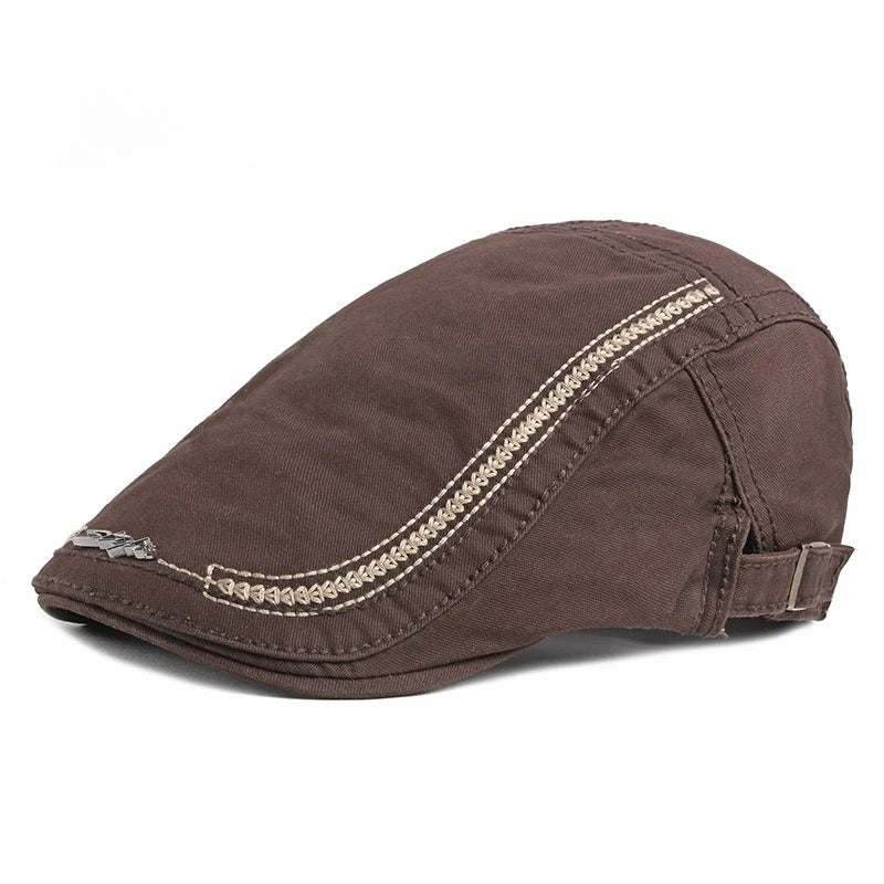 Washed Ivy Cap Men Curved Decorative Stitching Metal Logo Newsboy Hat