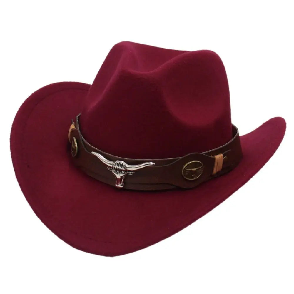 Felt Western Cowboy Hat Ox Head Accessories With Cow Band Tibetan Style Top Hat