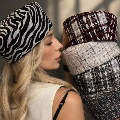 Elegant  Evening Party Beret Black White Striped Cap