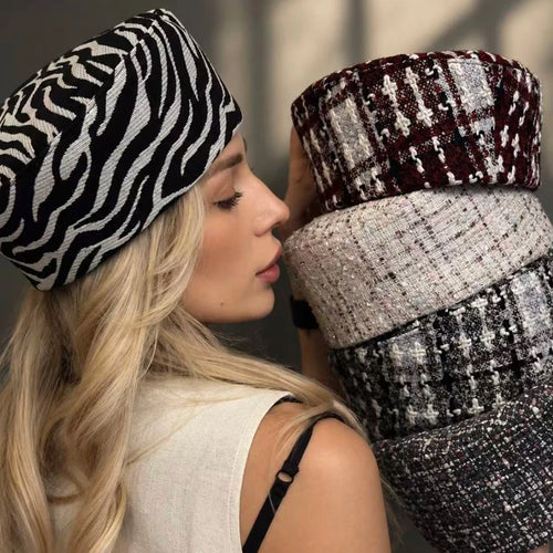 Elegant  Evening Party Beret Black White Striped Cap