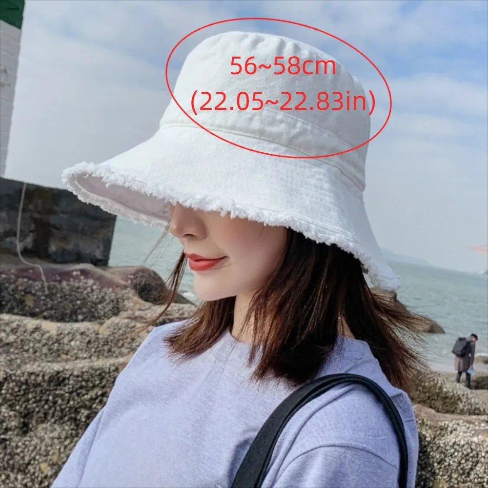 Fashion Adjustable Denim Bucket Hat Big Brimmed UV Protection