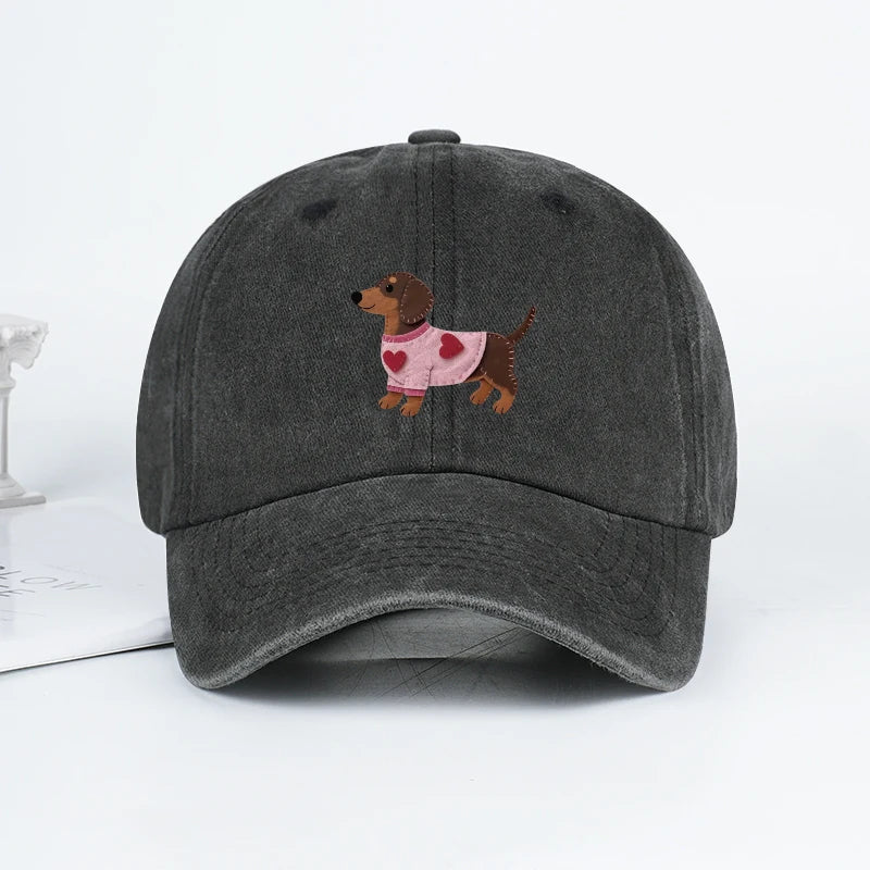 Cute Dachshund In Pink Heart Sweater Print Baseball Cap