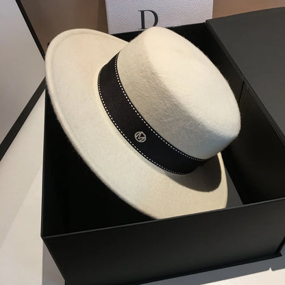 Fedora Hat Wide Brim Flat Top In Black And White Neutral Colors