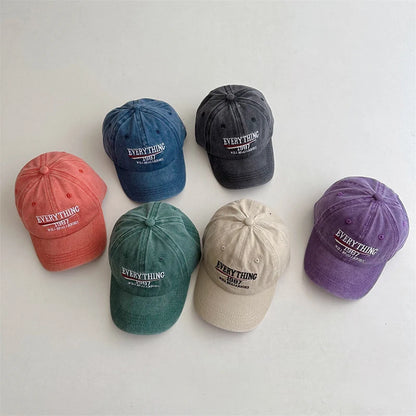Retro Letter Embroidery Baseball Cap Children Washed Cotton Hat Korean Solid Color Kids Boy Girl Peaked Caps