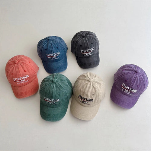 Retro Letter Embroidery Baseball Cap Children Washed Cotton Hat Korean Solid Color Kids Boy Girl Peaked Caps
