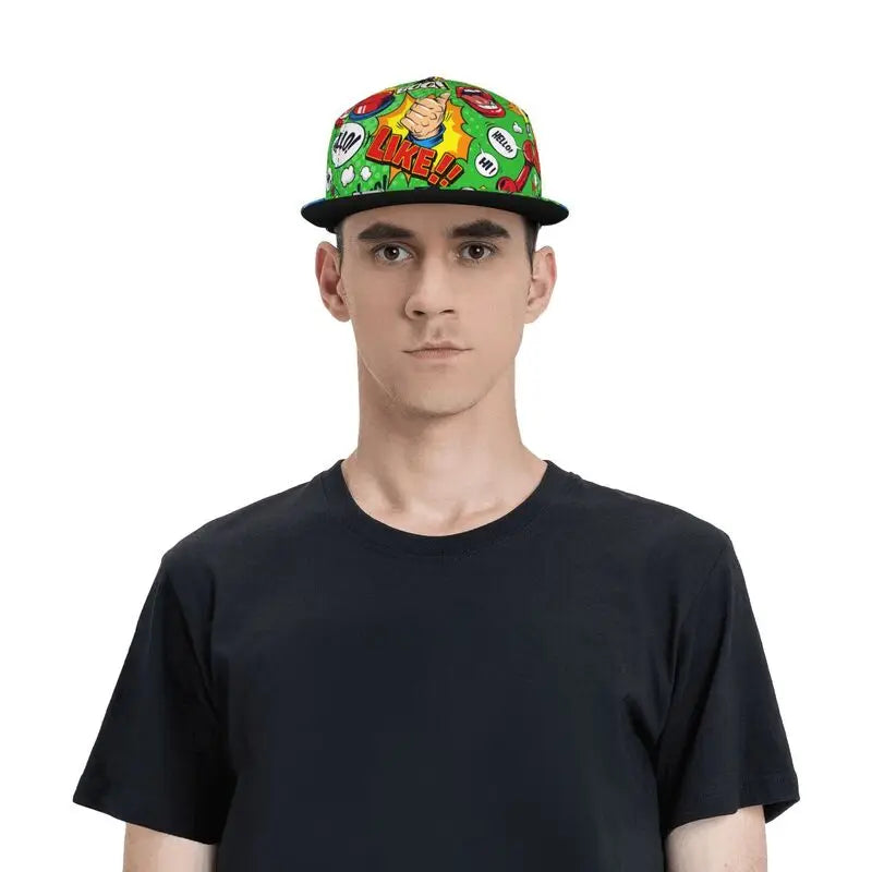 American Pop Art Comic Book Snapback Hat Flat Bill Hat Baseball Caps Adjustable Flat Brim Hip Hop Hats