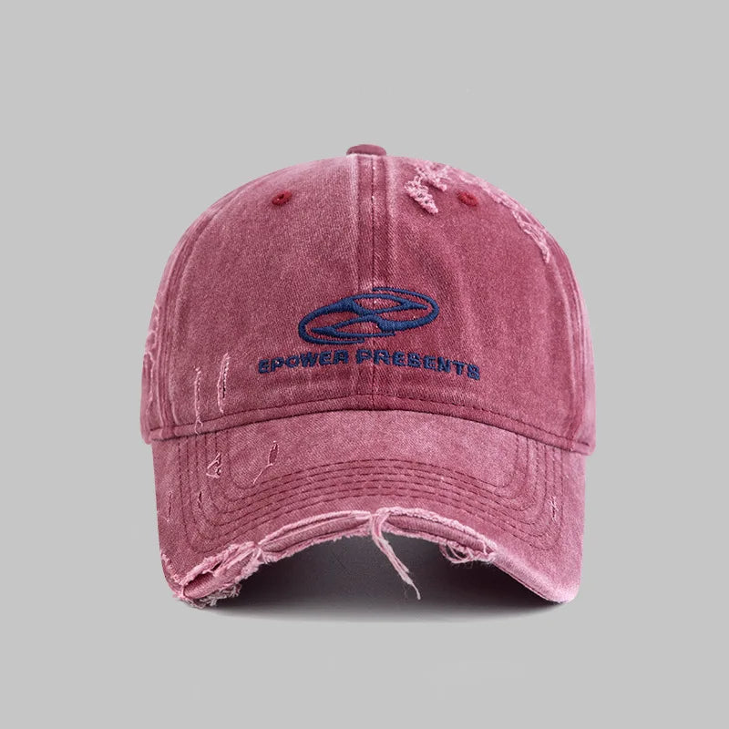 Washed Distressed Denim Grey Baseball Cap