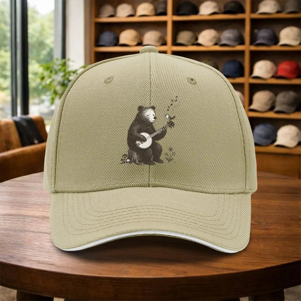 Bear Playing Banjo Graphic Baseball Cap