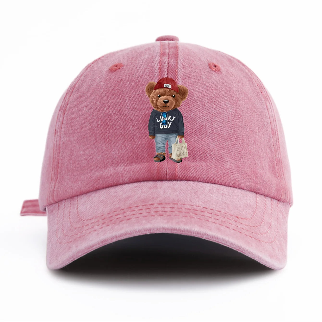 1pc Tote-bag Bear Print Washed Baseball Cap for Adults