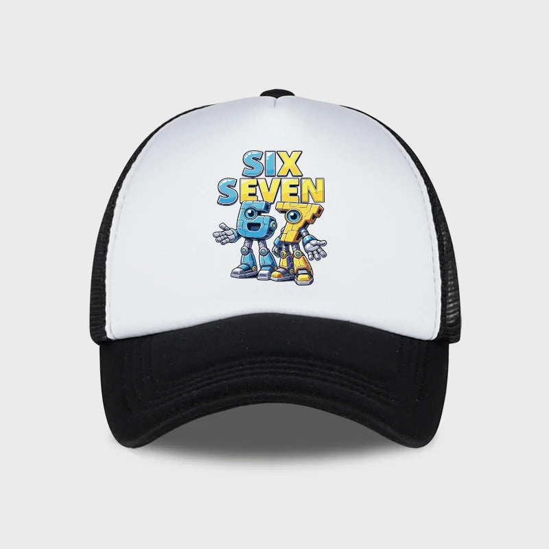 Cute 67 Robot Print Mesh Cap