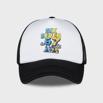 Cute 67 Robot Print Mesh Cap