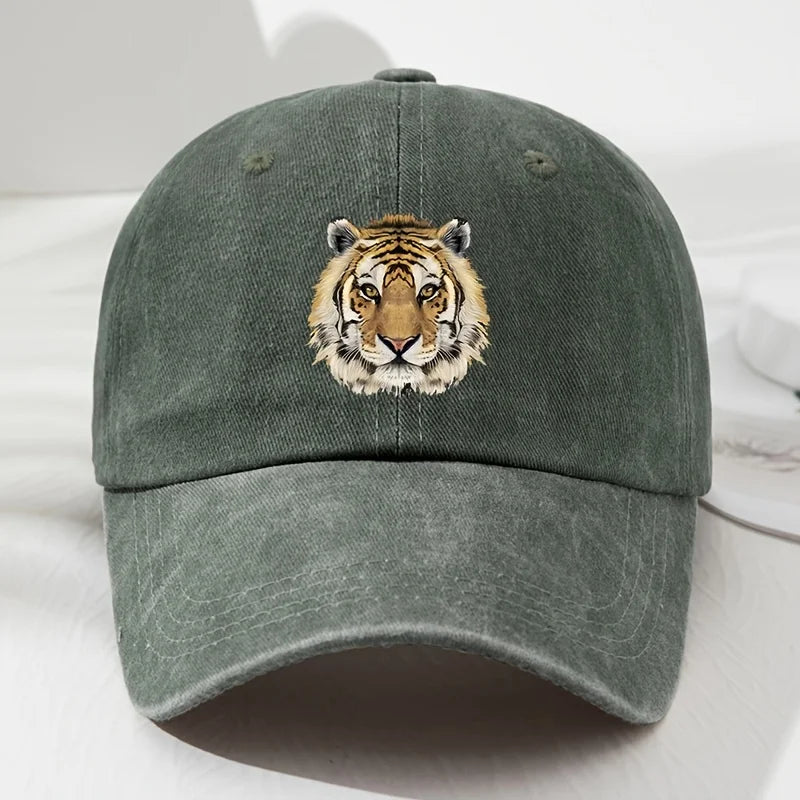 Tiger Print Soft Top Baseball Cap, Retro Adjustable