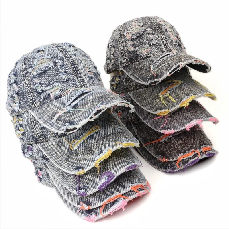 Retro Washed Denim Ripped Color Baseball Cap