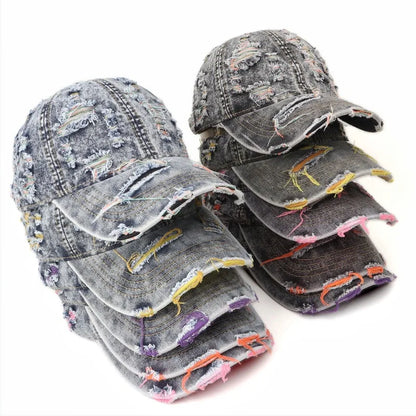 Retro Washed Denim Ripped Color Baseball Cap