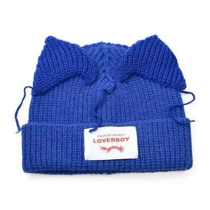 Winter Skullies Hat Unisex Cat Ear Hat Warm Crochet Knitted Hat