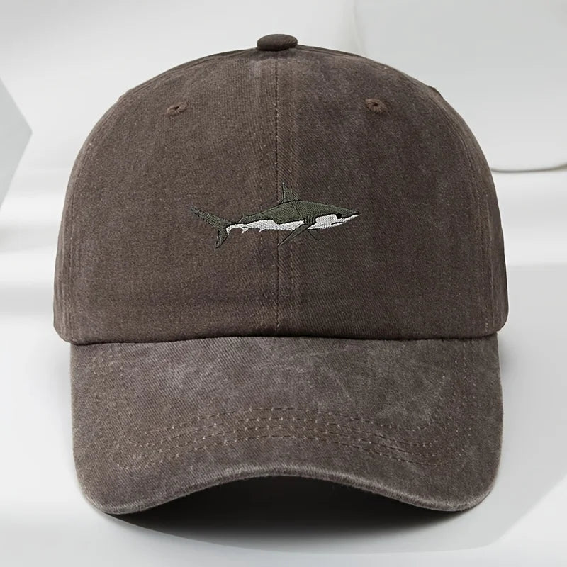 Trendy Retro Washed Vintage Shark Print Soft Top Sunshade Baseball Cap