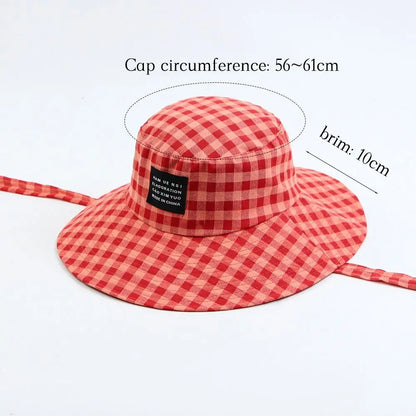 Summer Bucket Hat Breathable Sun Protection Retro Plaid Women