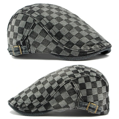 Plaid Berets Hat Men And Women Washed Denim Visors