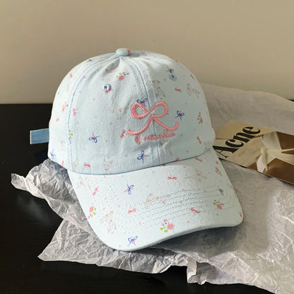 Pink Bow Embroidery Baseball Cap for Women