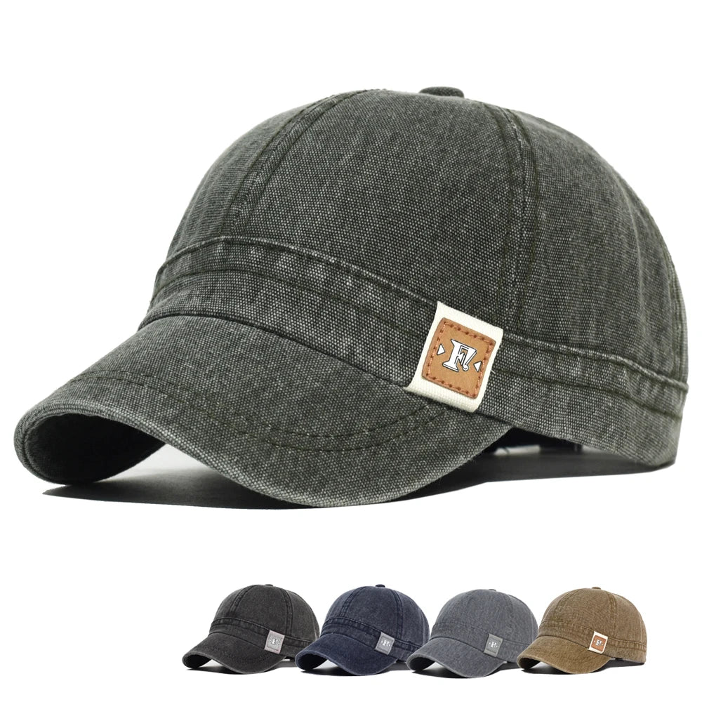 Fashion Short Brim Washed Cotton Baseball Cap Men Women