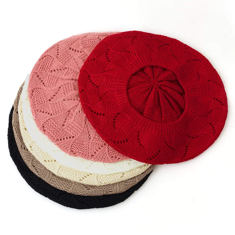 Women's Plain Color Knit Beret Hat Ladies French Artist Beret Hats