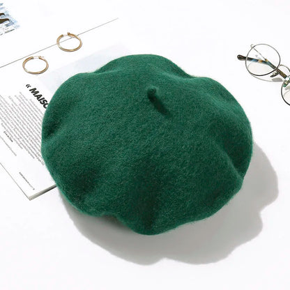 Wool Beret Hat Women Winter Thick French Hat Girls Solid Color Autumn