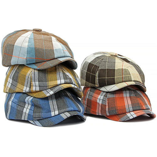Plaid Beret Hat Short Brim Thin Lightweight Unisex British Retro Artist Cap