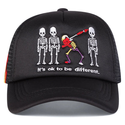Unisex Skeleton Embroidery Baseball Net Caps Spring and Summer