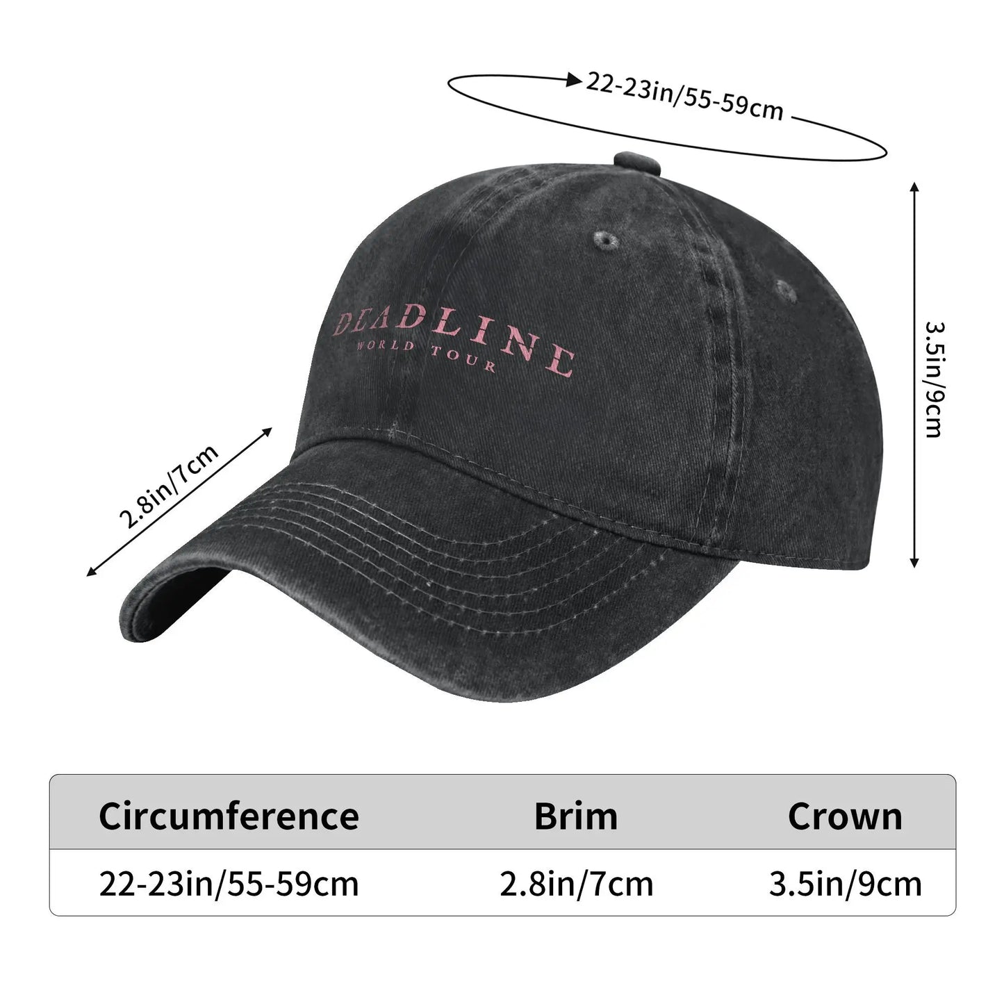 Deadline World Tour Baseball Caps Vintage Distressed Denim Blinks Kpop Headwear