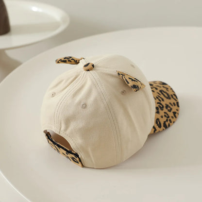 3-6Y Autumn Korean Kids Hat Cute Cat Ears Leopard Print Baseball Cap
